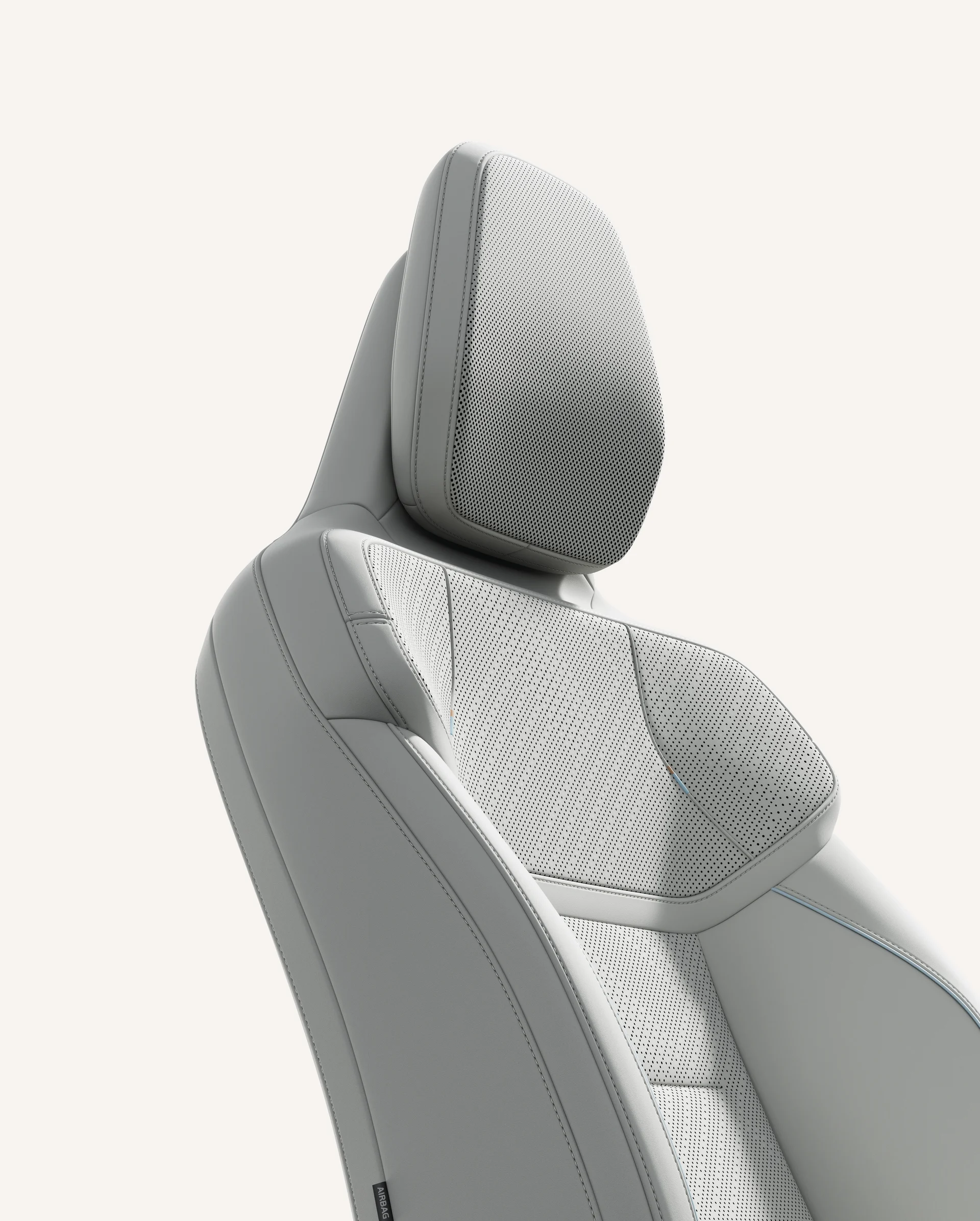 Крупный план обивки передних сидений в полностью электрическом Volvo EX60.
