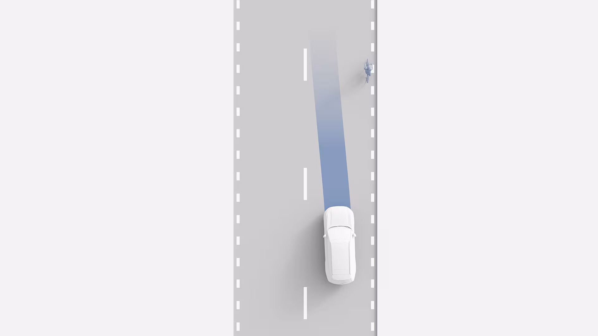 Иллюстрация автомобиля Volvo, обнаруживающего велосипедиста на дороге с помощью передовой системы безопасности.