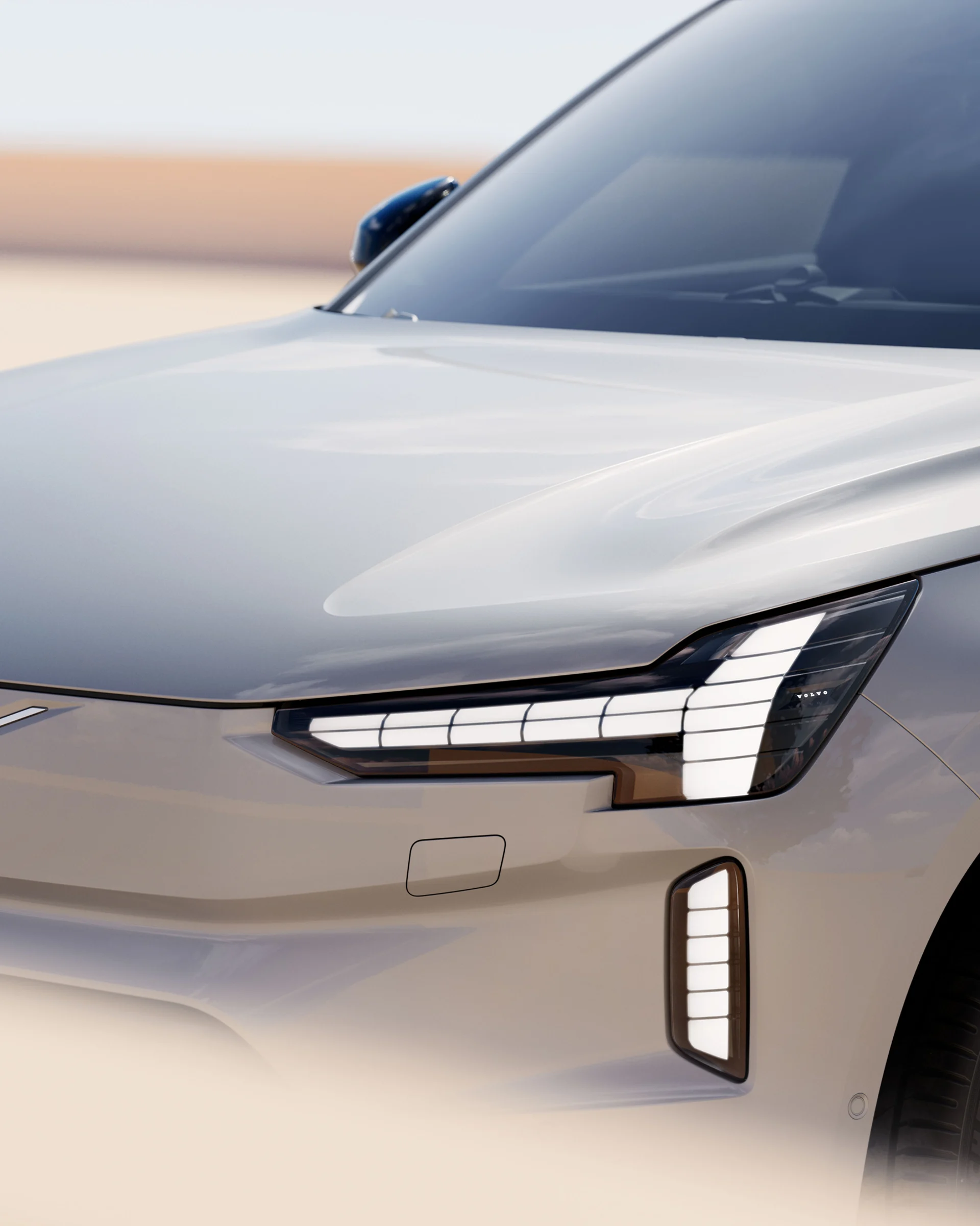 Передняя часть Volvo EX90 со светодиодными фарами.